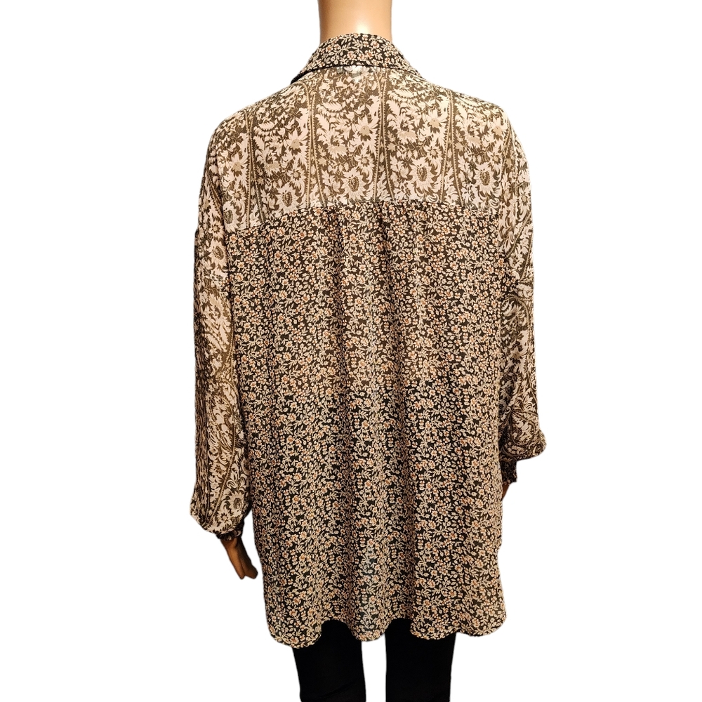 Acoa Floral Woven Sheer Chiffon Blouse Loose Size S - Picture 14 of 14